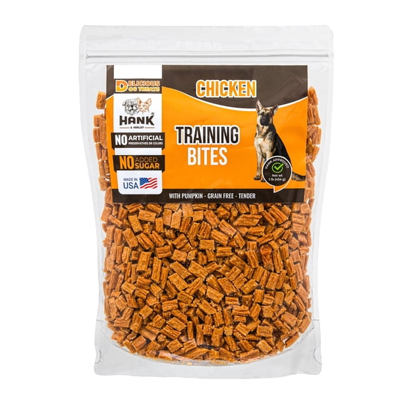 Chicken Training Bites dog treats - USA lean protein with pumpkin. NO flour, fillers or added sugar.