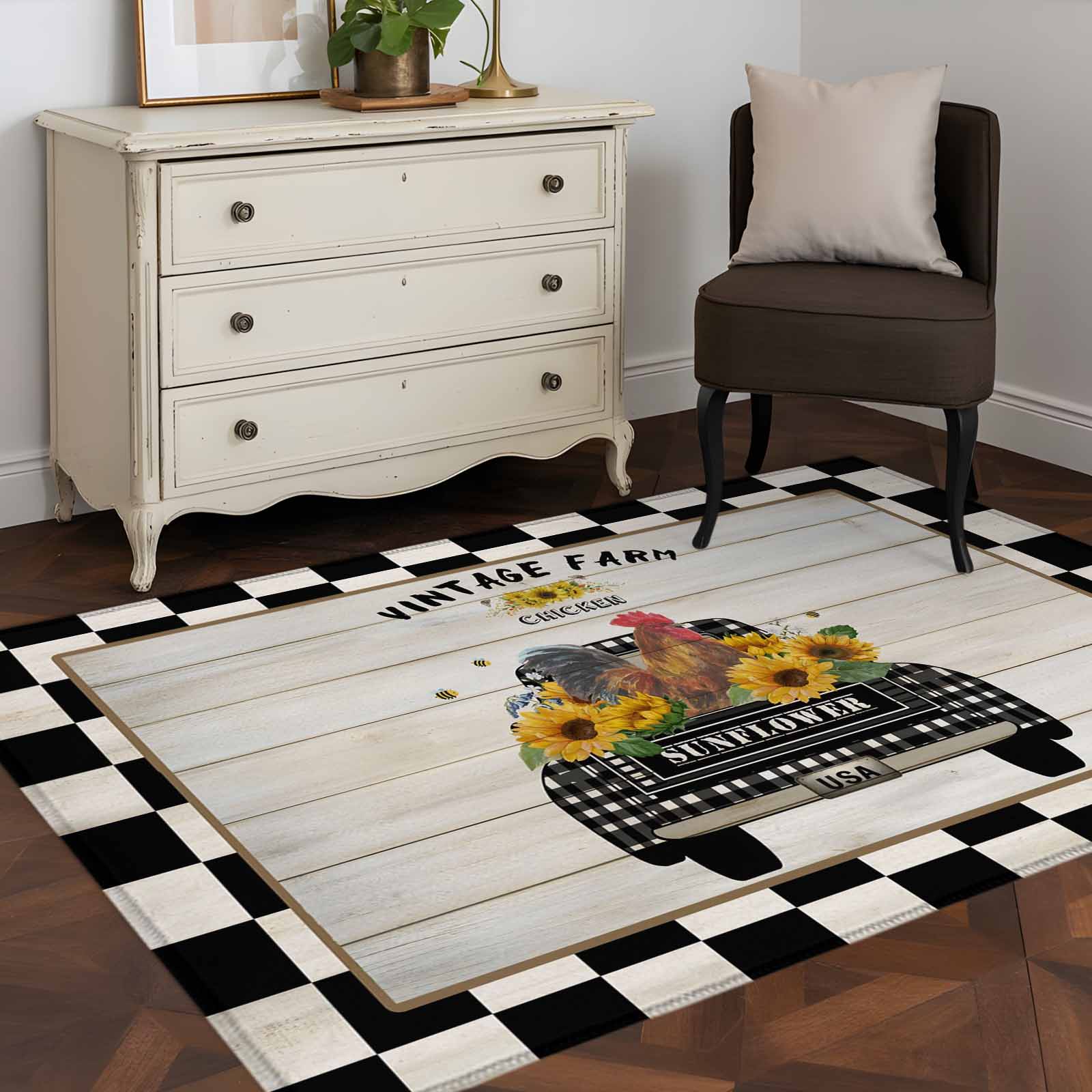 Chicken Truck Sunflower 4x6 Rug for Dining Table for 4 People Under ...
