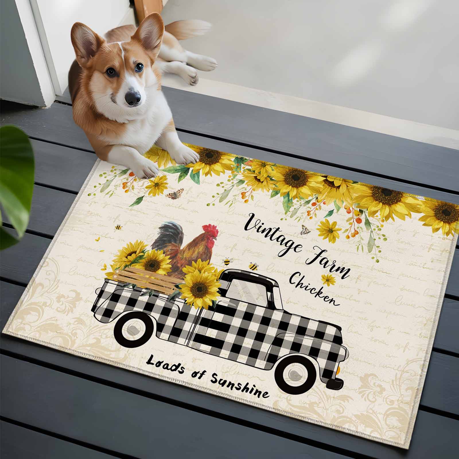 Chicken Truck Sunflower Front Door Rugs 2x3 ft Vintage Farm Loads of ...