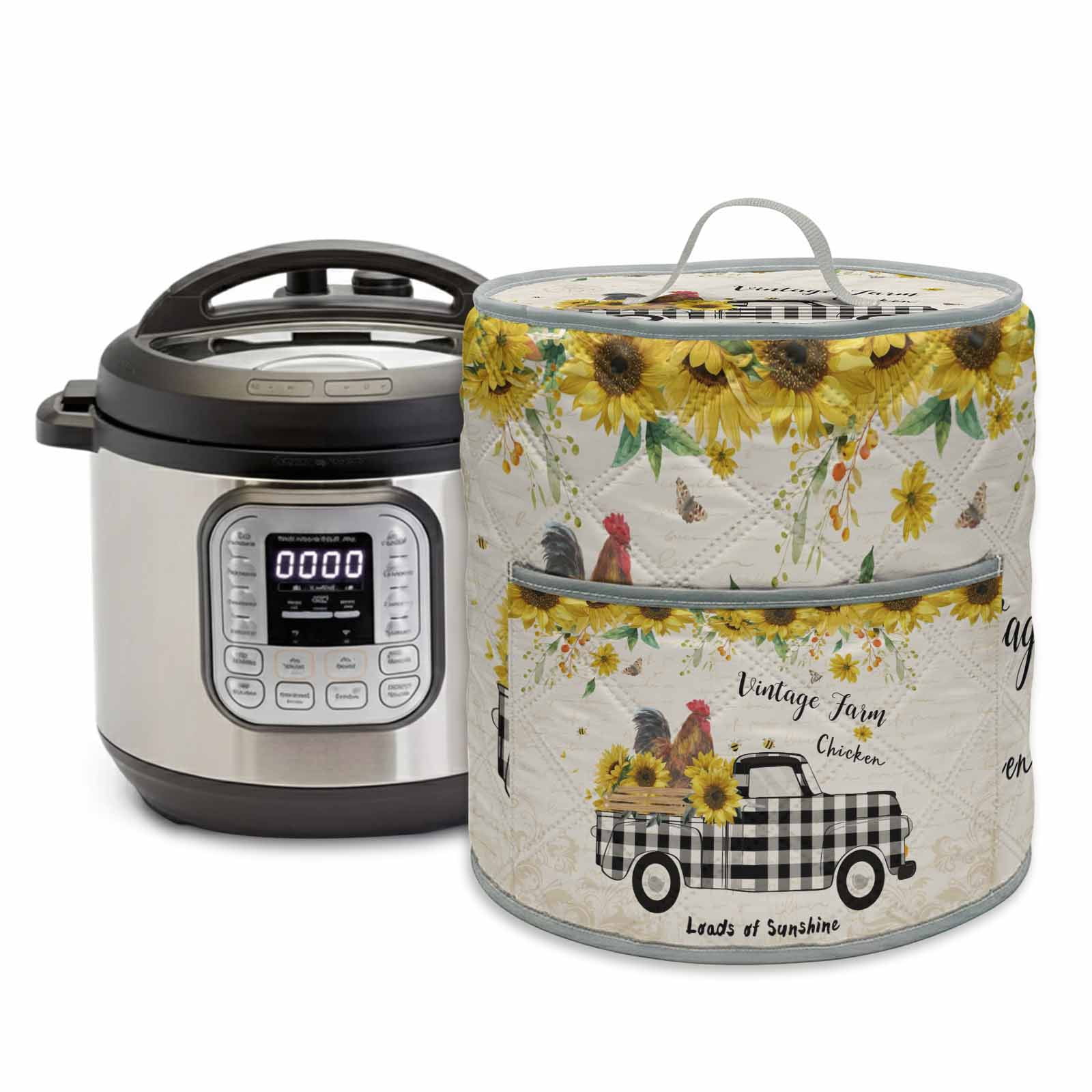 Chicken Truck Sunflower Rice Cooker Cover 6 Quart Vintage Farm Loads of Sunshine Pressure Cooker Cover Appliance Protector Dust Case with Pocket and Handle for Kitchen