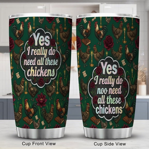 Chicken Tumbler 20oz Travel Coffee Cup with Lid Neon Cyber Grid Art