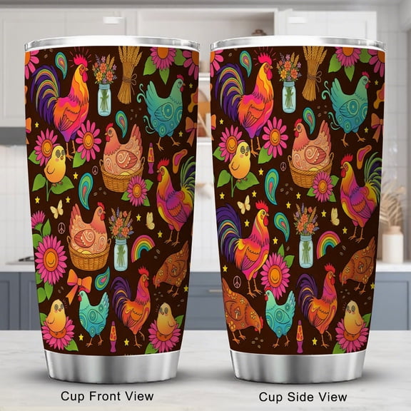 Chicken Tumbler 20oz with Lid Unique Rainbow and Peace Sign Travel Cup