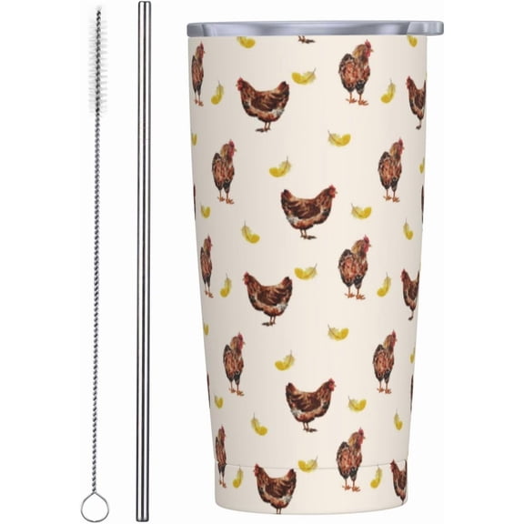 Chicken Tumbler,Chickens Yellow Feathers 20oz Stainless Steel Insulated Travel Tumbler,Travel Coffee Mug with Lid and Straw Water Bottle Drink Tumbler Cups Gifts for Women Men Lovers