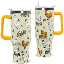 Chicken Tumbler with Handle and Straw 40 OZ Chicken Cup Cute Funny Coffee Travel Mug Stainless Steel Insulated Water Bottle Chickens Stuff Decor Gifts for Women