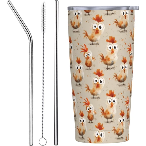 Chicken Tumbler with Lid and Straw 20oz Insulated Reusable Stainless Steel Travel Mug Double Wall Vacuum Coffee Cup for Hot Cold Drinks Leak-Proof Portable Cups for Women Men Gifts
