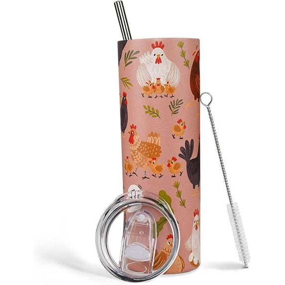 Chicken Tumbler With Lid and Straw Stainless Steel 20oz Breeds of Chicken Knowledge Skinny Tumbler Insulated Cute Hen Chicken Mug Chicken Cups Water Bottle Gifts for Chicken Loves Women