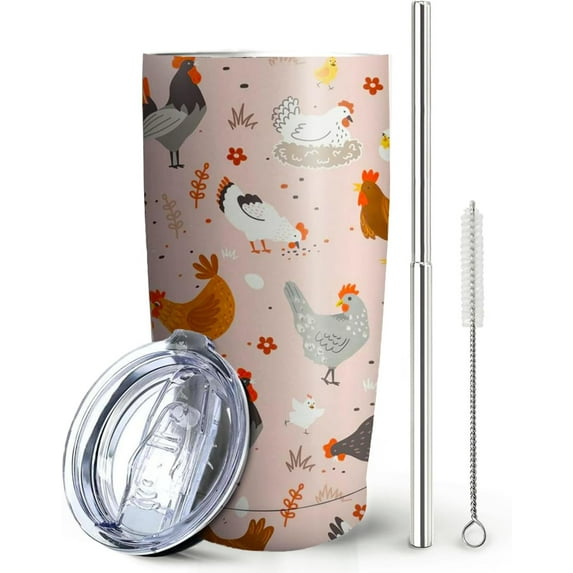 Chicken Tumbler with lid and Straw,Chicken Cup Coffee Travel Mug,Chicken Gifts for Chicken Lovers Rooster Stuff Decor Accessories