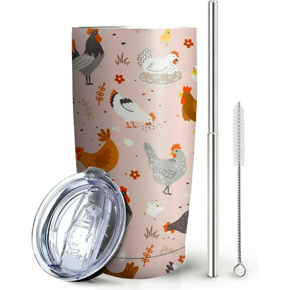 Chicken Tumbler with lid and Straw,Chicken Cup Coffee Travel Mug,Chicken Gifts for Chicken Lovers Rooster Stuff Decor Accessories