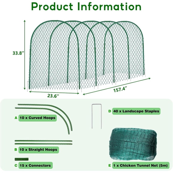 Chicken Tunnel, Chicken Coop Run, 15731 Inches Chicken Tunnels for Outside Yard, Easy Installation Tunnel Runs Suitable for Chick, Duck, Rabbit, Large, Green