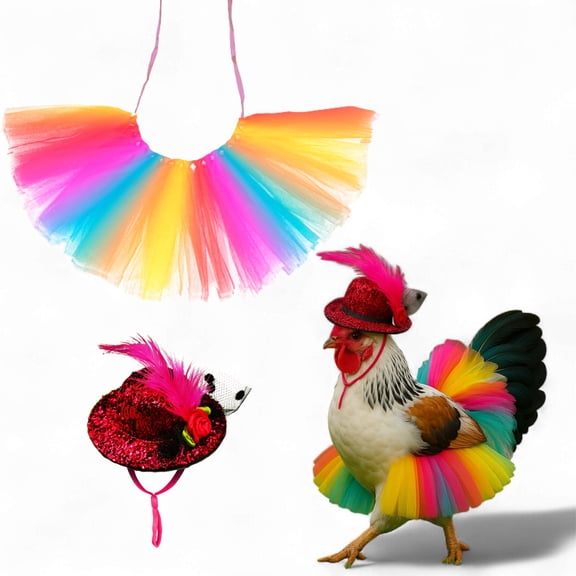 Chicken Tutus for Hens with Feather Hat, Clothing for Chickens Skirt Dress Outfit Accessories (Colorful, L)