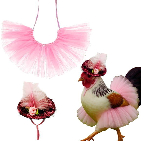 Chicken Tutus for Hens with Feather Hat, Cute Clothes Costume Dress Outfit for Chickens Accessories (Pink, L)
