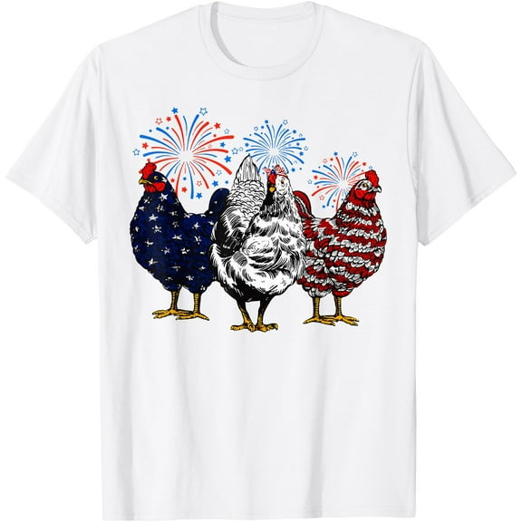 Chicken USA Flag Chick Patriotic Chicken Lover 4th Of July T-Shirt , White