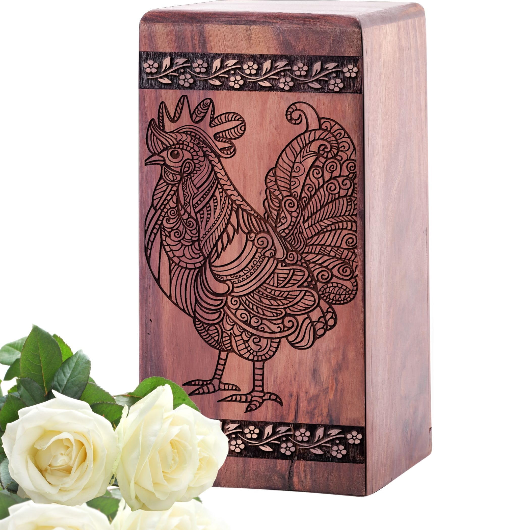 Chicken Urn - Rooster Urn for Ashes - Adult Male Dad - Wooden Cremation Urns for Human/Pet Ash, Rooster Pattern Wood Keepsake Urns - 11.25inch, Large Size - 1Pcs Pack
