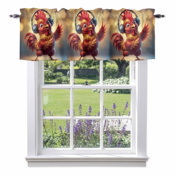 Chicken Valance Curtain for Windows Abstract Headphone Chicken Shiny Light Background Rod Pocket Curtain Valances Short Window Treatments Panels for Kitchen Bathroom Laundry Basement 54 x 18 Inch