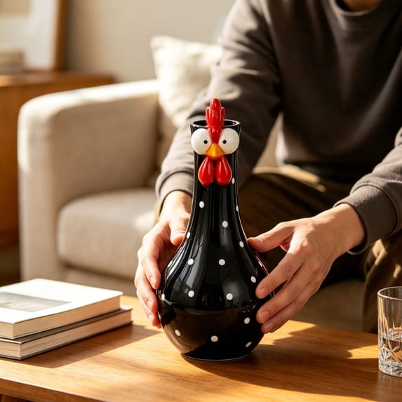 Chicken Vase for Flowers, 7.9in Long Neck Colorful Dot Resin Flower Holder, Whimsical Animal Figurine Holds Small Bouquets for Farmhouse Tabletop, Shelf and Living‑Room Home Decoration