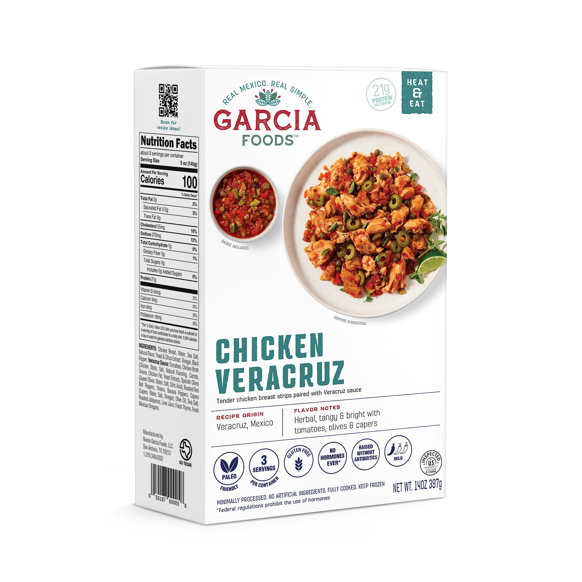 Garcia Foods Chicken Veracruz, Fully Cooked Refrigerated Entree, 14 oz Serves 3