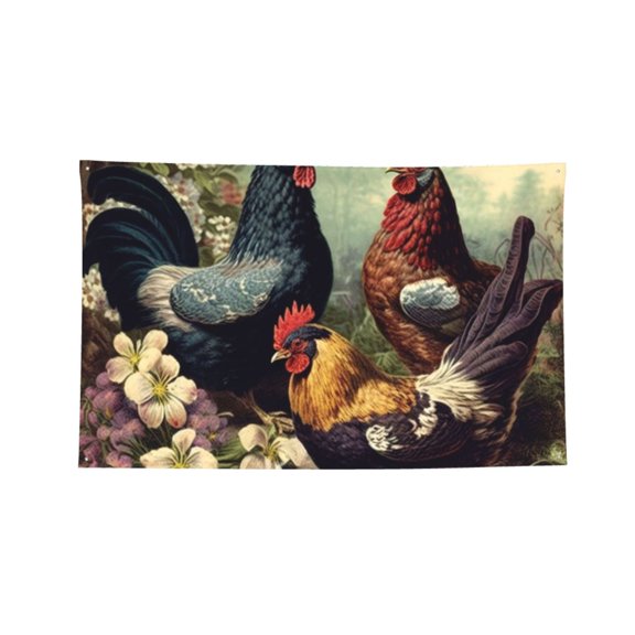 Chicken Vintage Colorful Hens Four Hole Decorated Banner Flag for Garden Yard Home Decoration Indoor Outdoor 2x3 Ft