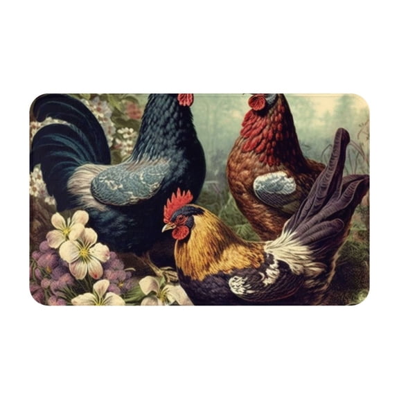 Chicken Vintage Colorful Hens Front Door Mat Doormat Non Slip Bath Mats 20x31.5 Inch Bathroom Rug Entryway Carpet