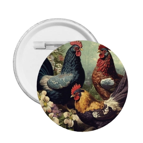 Chicken Vintage Colorful Hens Round Button Pin Badge 5PCS Pinback Buttons Lapel Pin for Jacket, Backpack, Hat, Party Favor, Gift