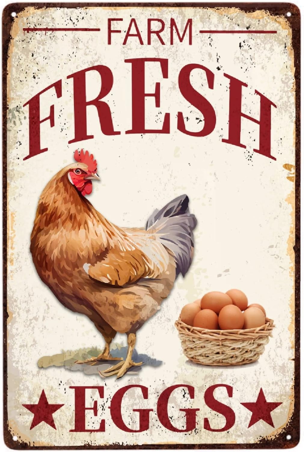Chicken Vintage Metal Poster Farm Fresh Eggs Sign Decor-Retro Funny Metal Tin Sign for Kitchen Farmhouse Metal Tin Sign 8x12inch