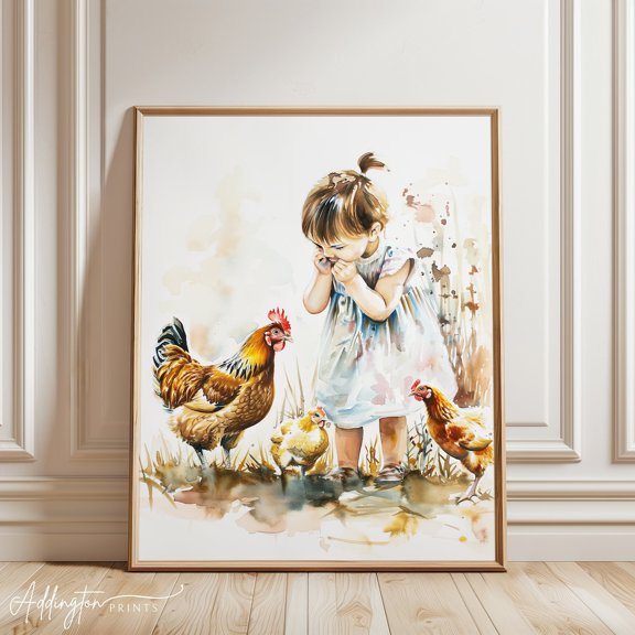 Chicken Wall Art Chicken Print Girl Bird Art Farmhouse Wall Decor Farm Art Kitchen Art Chicken, Unframed Paper Print