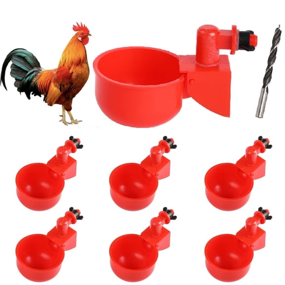 Chicken Water Cups, 6pcs Automatic Chicken Water Feeder, Poultry Waterer Kit Suitable for Chicks, Duck, Goose, Turkey and Bunny, 6-Pack