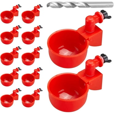 Chicken Waterer, 12-Pack Plastic Chicken Water Cups with 3/8-inch Threaded Drill