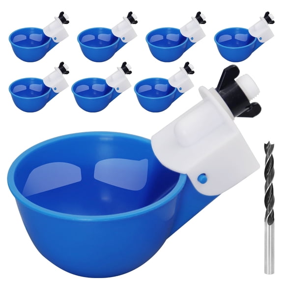 Chicken Waterer Cups 8 Pack, Automatic Leak-Proof Gravity Fed Poultry Water Feeder, DIY Bucket Drinker for Chickens Ducks Geese Turkeys Chicks Rabbits (Blue)
