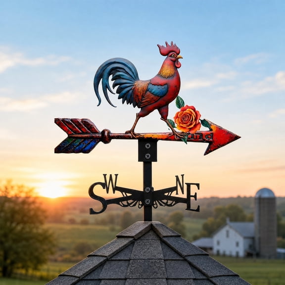 Chicken Weathervane, Metal Animal Weather Vane, Roof Mount Rooster Wind Vane for Outside Garden, Patio, Farmhouse, Barn, Sheds Decoration