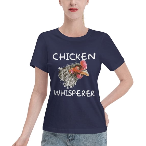 Chicken Whisper Women'S Basic Short Sleeve T-Shirt Navy Blue Small