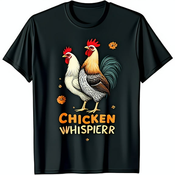 Chicken Whisperer T-Shirt Cute White and Brown Roosters with Flowers