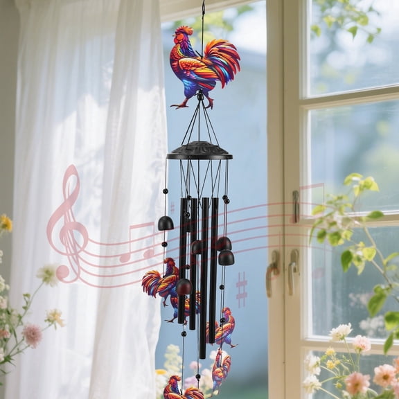 NUAHRHY Chicken Wind Chimes for Outside Black Metal Windchimes Outdoors Chicken Gifts for Women Men Garden Yard Decor Memorial Durable Wind Chimes for Outside