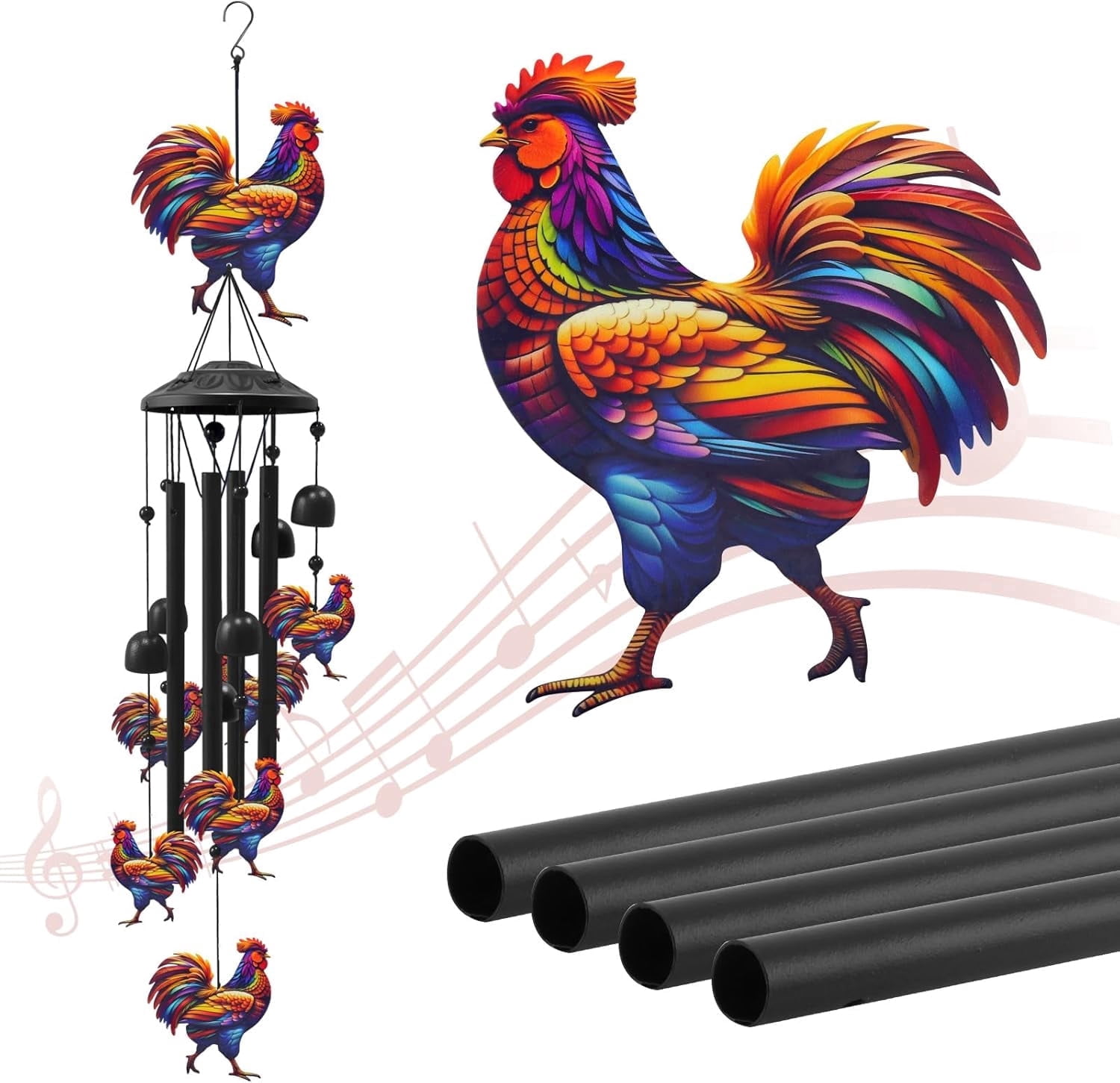 Chicken Wind Chimes for Outside 35.2", Metal Outdoor Windchimes, Garden Decor Gifts for Chicken Lovers