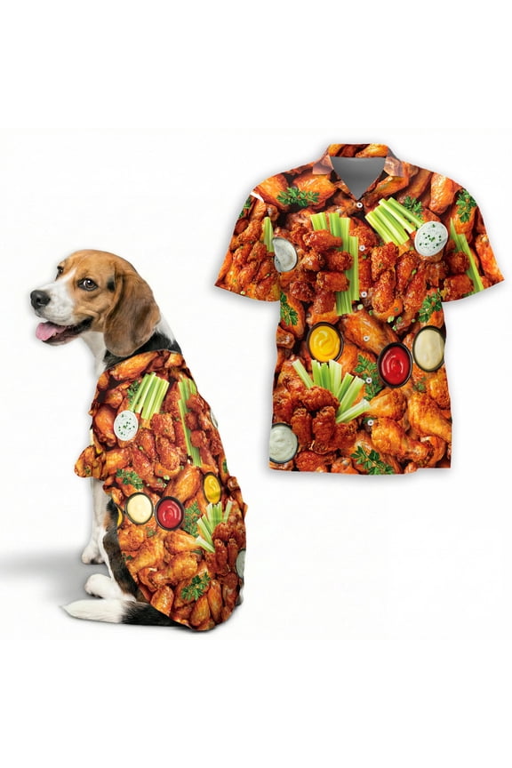 Chicken Wing Hawaiian Shirt – Funny Food Print Aloha Shirt for Men & Women, Buffalo Wings Pattern Summer Button-Down Top S–5XL