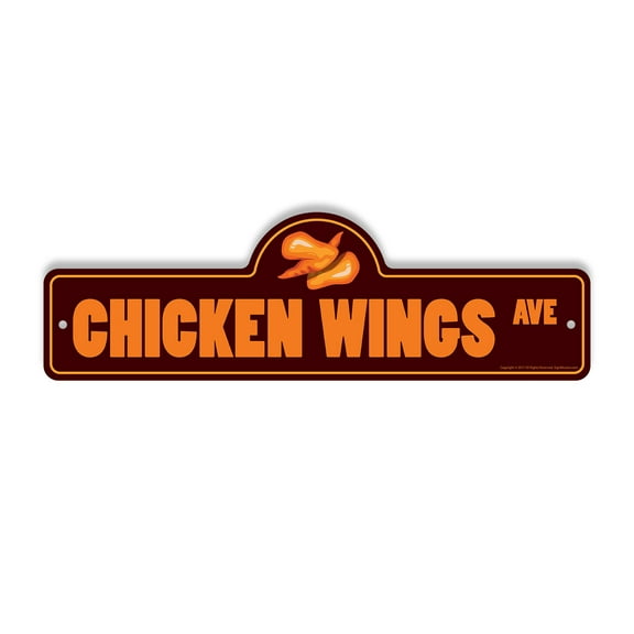 Chicken Wings Plastic Street Sign - 6 Inch X 18 Inch Gift Food Barbecue Spicy Sauce Fried Meal Snack Dinner Party Grilling