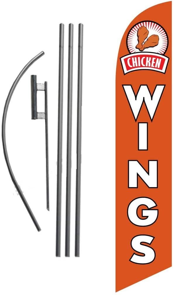 Chicken Wings Restaurant Advertising Feather Banner Swooper Flag Sign with Flag Pole Kit and Ground Stake