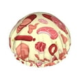 thumbnail image 1 of Chicken Wings Turkey Salami Print Double Layers Shower Cap, Reusable Waterproof Shower Cap for Women, Bath Hat for Long Hair, 1 of 5