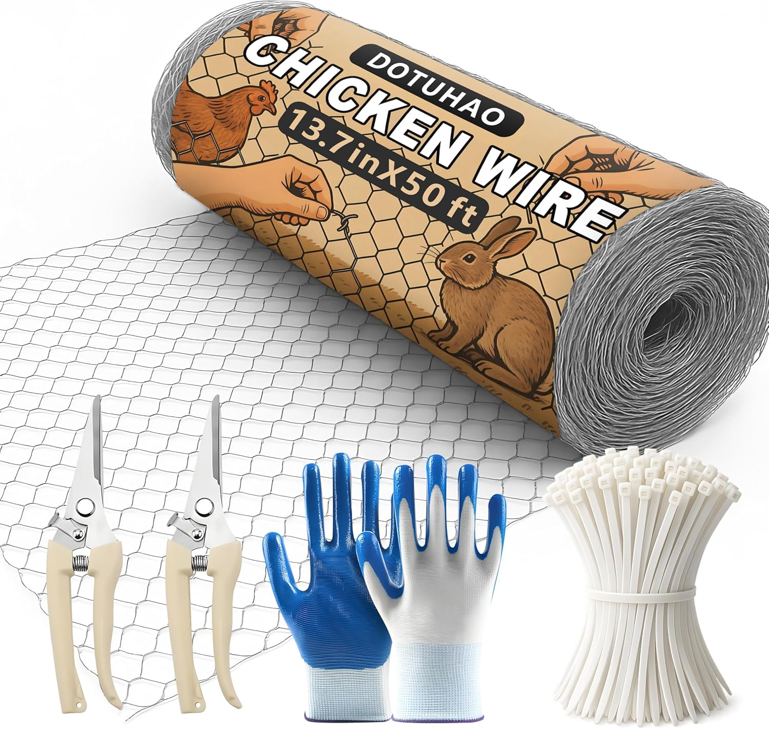 Chicken Wire, 13.7 in x 50 ft Garden Fence, Wire Mesh, Chicken Wires Fencing, Mesh Hexagonal Galvanized Metal Poultry Netting for Chicken Coop Rabbit Dogs Barrier (13.7 in x 50 ft)