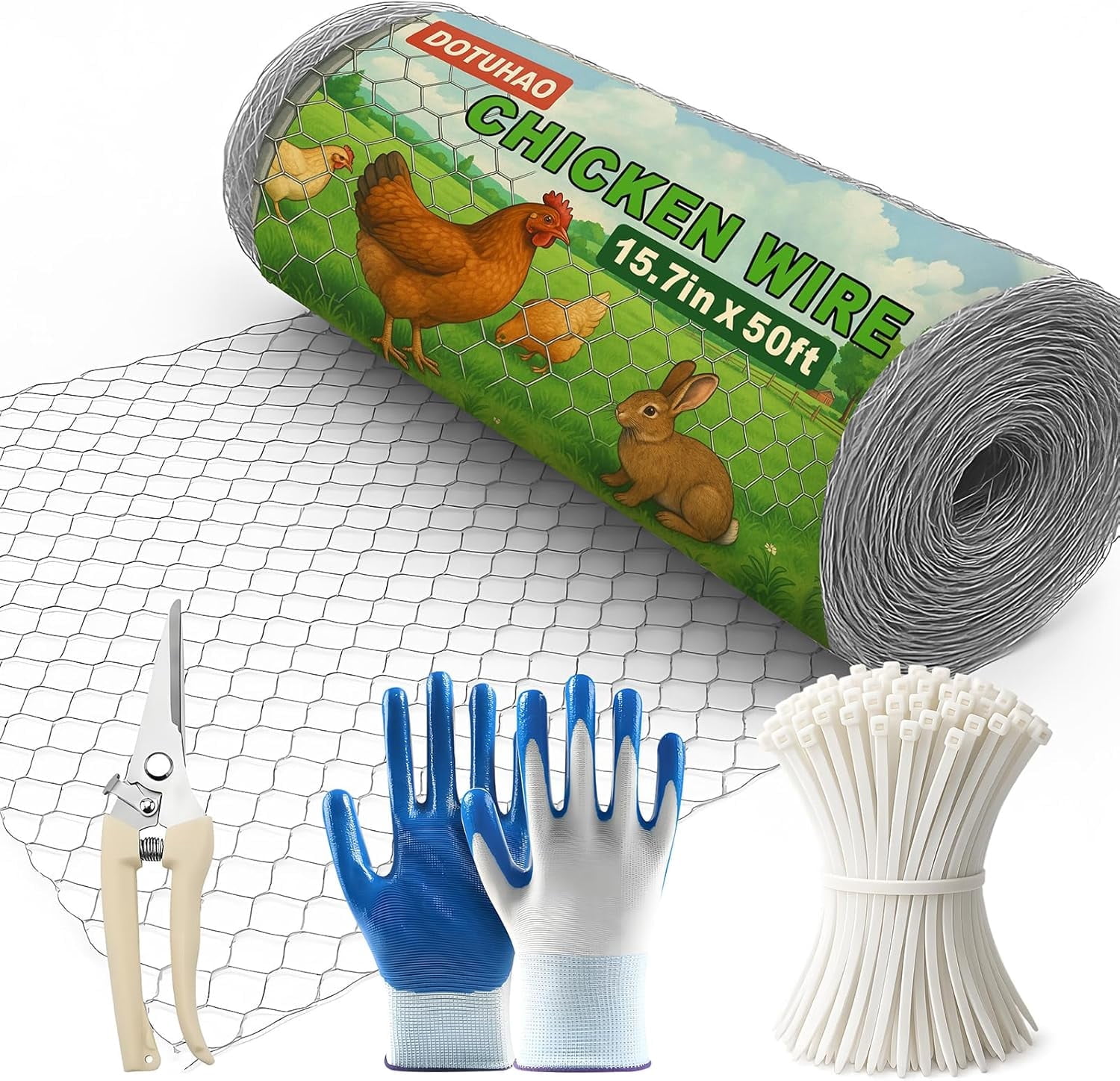 Chicken Wire, 15.7 in x 50 ft Garden Fence, Wire Mesh, Chicken Wires Fencing, Mesh Hexagonal Galvanized Metal Poultry Netting for Chicken Coop Rabbit Dogs Barrier (15.7 in x 50 ft)