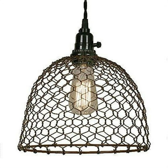 Chicken Wire Dome Pendant Light in Primitive Rust Finish
