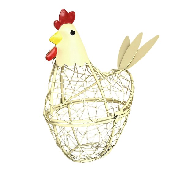 Chicken Wire Egg Holder - Rustic Farmhouse Kitchen Egg Storage Basket & Countertop Organizer, Easter Egg Storage, Portable Metal Egg Rack for Fresh Eggs, Hen Shaped Decorative Egg Basket