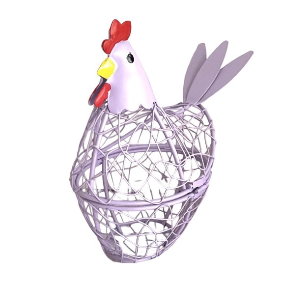 Chicken Wire Egg Holder - Rustic Farmhouse Kitchen Egg Storage Basket & Countertop Organizer, Easter Egg Storage, Portable Metal Egg Rack for Fresh Eggs, Hen Shaped Decorative Egg Basket