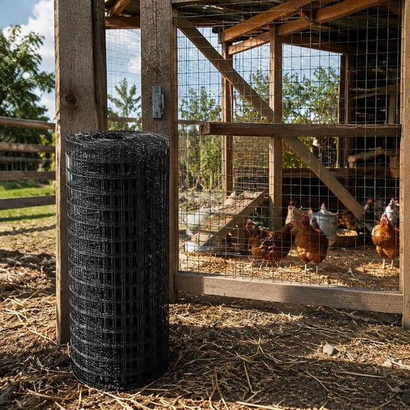 Chicken Wire Fence, 24 X 50 Ft, 16 Gauge Galvanized Wire Mesh Roll with Black Vinyl Coating for Coops and Pest Barriers