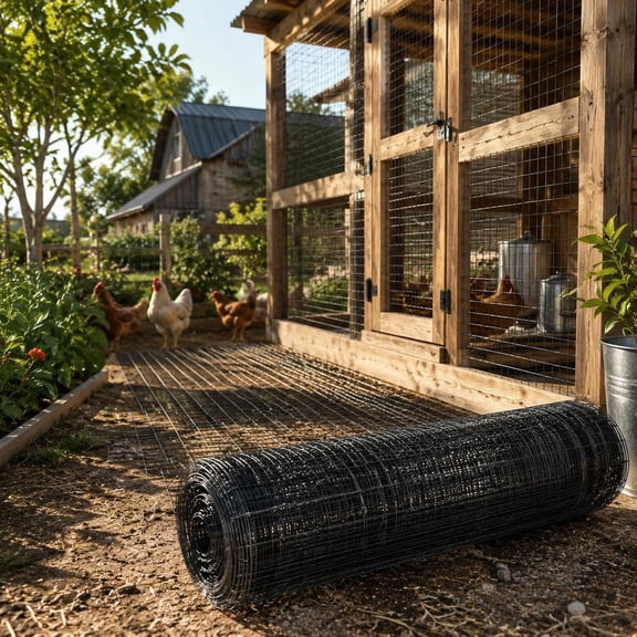 Chicken Wire Fence, 24 x 50 ft, 16 Gauge Galvanized Wire Mesh Roll with Black Vinyl Coating for Coops and Pest Barriers