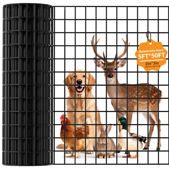 Chicken Wire Fencing – 2"x3" Mesh 5 x 50 Ft Vinyl Coated 16 Gauge Black Welded Wire Hardware Cloth, Multipurpose Poultry Netting for Yard, Vegetable Garden, Goat & Small Animal Barrier