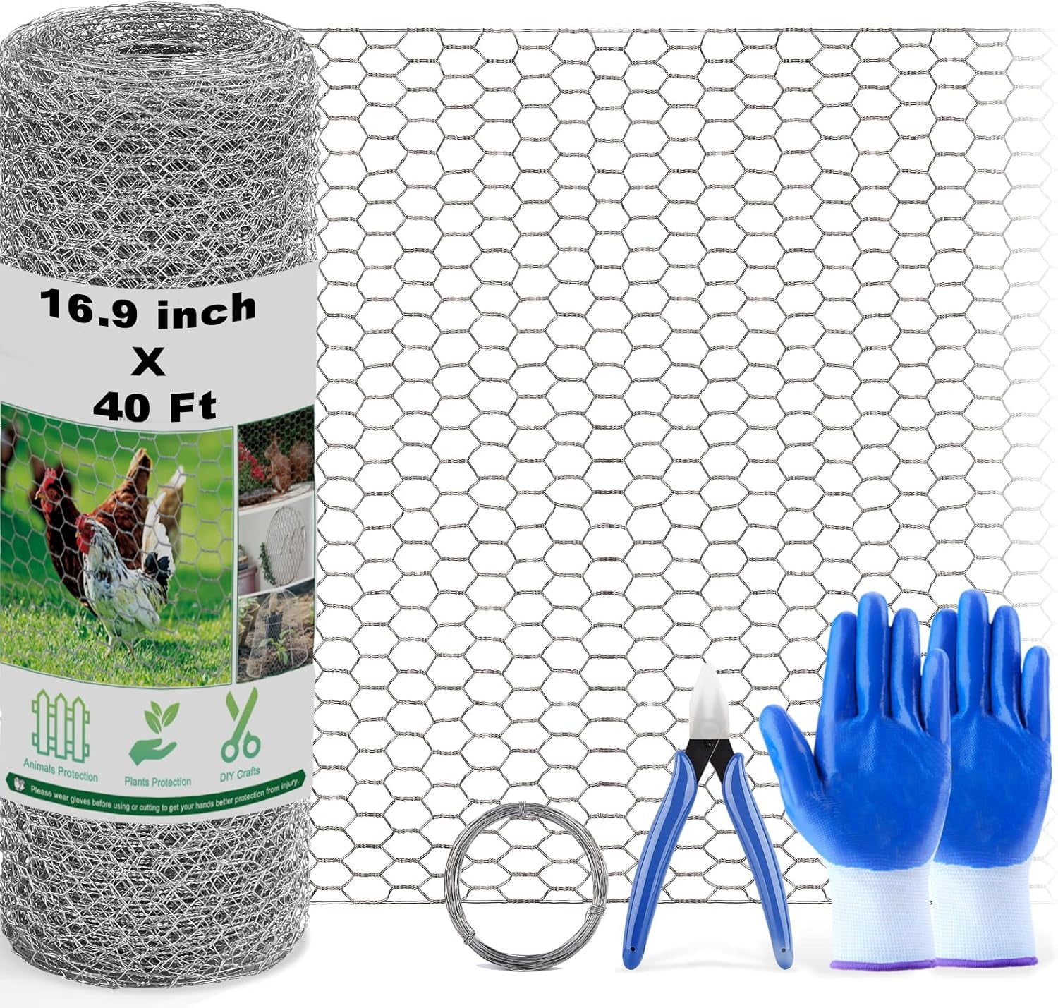 Chicken Wire Fencing Mesh, 16.9 Inch x 40 Feet Metal Floral Fence for Crafts Poultry Garden, 0.6 Hexagonal Galvanized Hardware Cloth Netting Coop Barrier Rabbit Cage