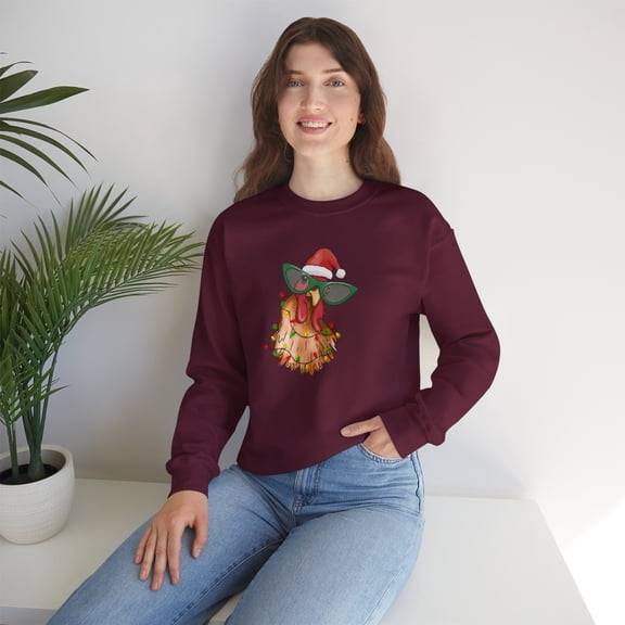 Chicken Women Crewneck Sweatshirts, Christmas Funny Chicken Sweatshirts