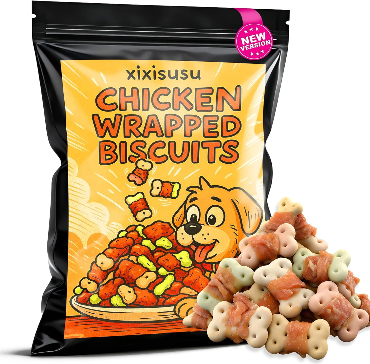 Chicken Wrapped Dog Biscuits 16oz | Chicken Outer Shell with Crunchy Center | Training Treats for Small, Medium & Large Breed Dogs | Natural Dog Long Lasting Chew (16 Oz)