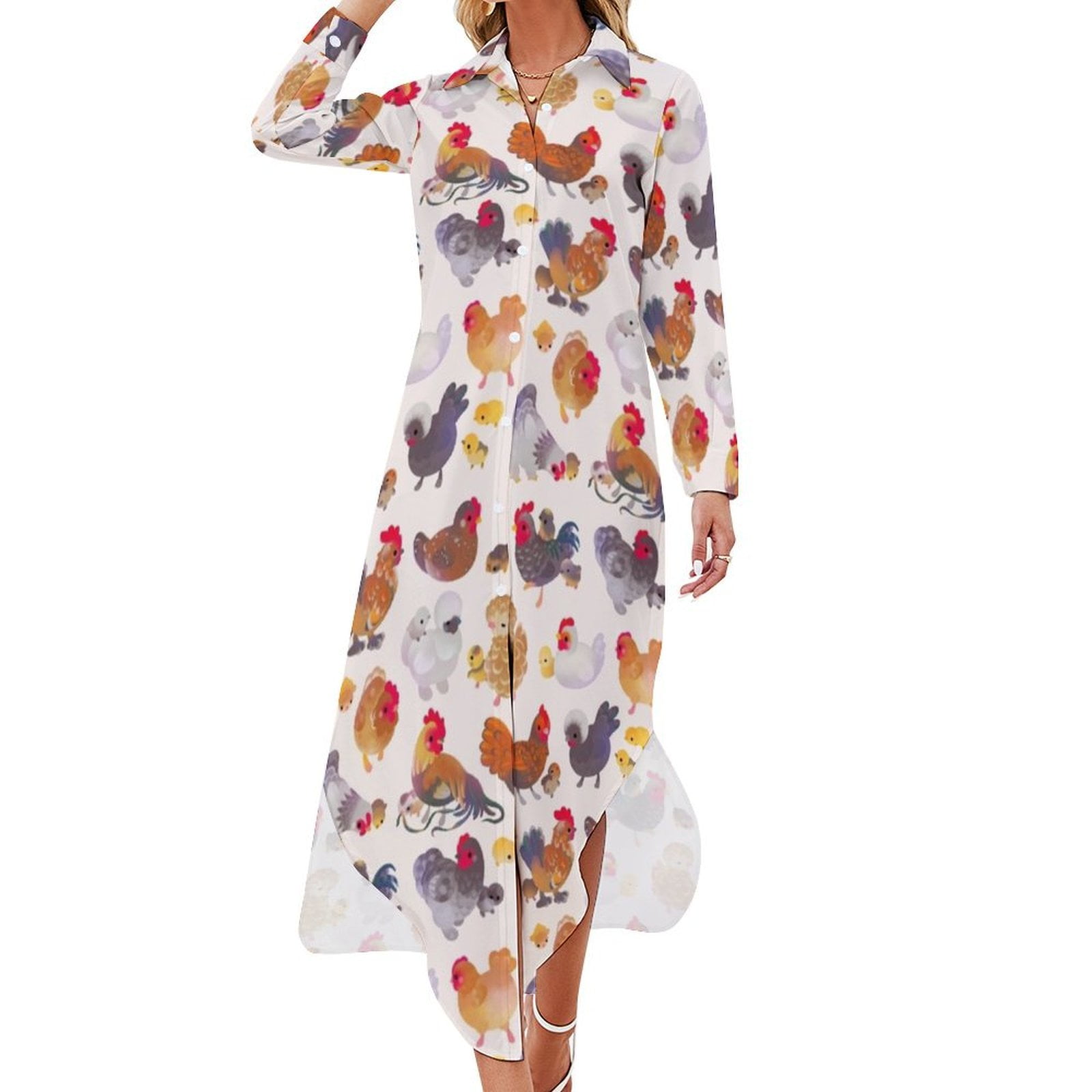 Chicken and Chick pastel Long Sleeved Shirt Dress evening dresses