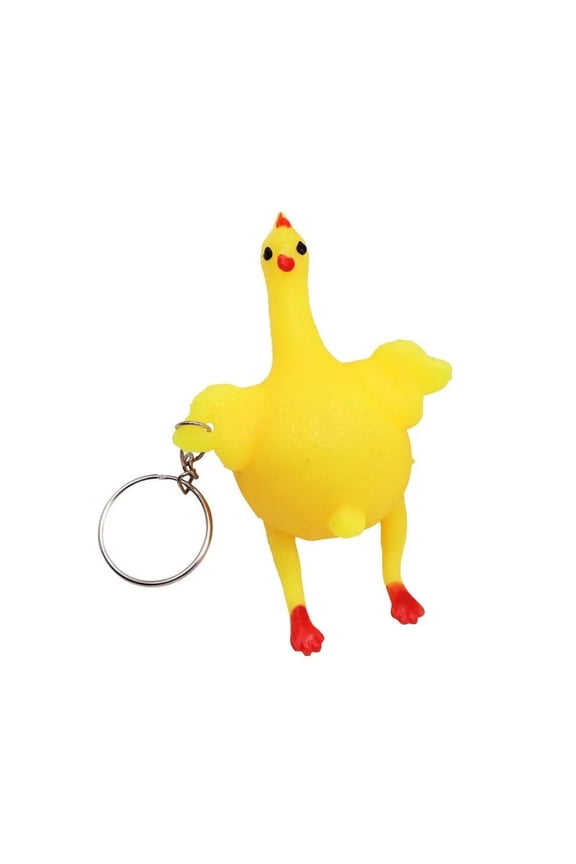 Chicken and Egg Toy Funny Keychain Novelty Rubber Laying Egg Chicken Stress Relief Toys for Venting Anger, Releasing Stress